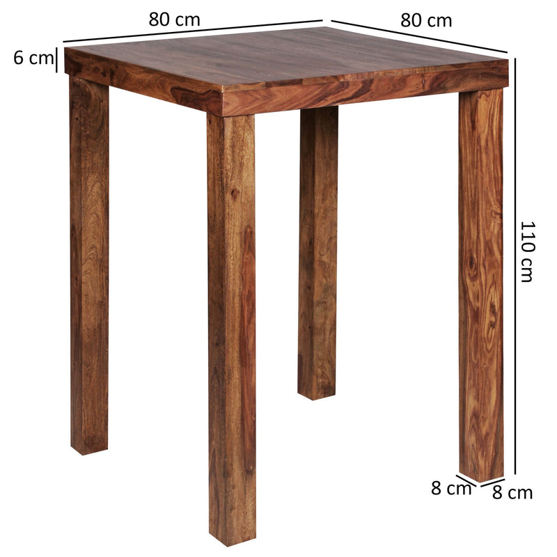 Bartisch MUMBAI Sheesham Massivholz 80x80x110cm Landhaus dunkelbraun