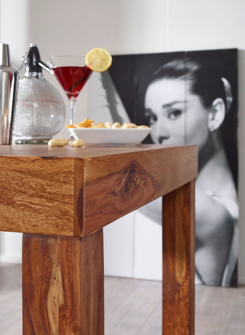 Bartisch MUMBAI Sheesham Massivholz 80x80x110cm Landhaus dunkelbraun