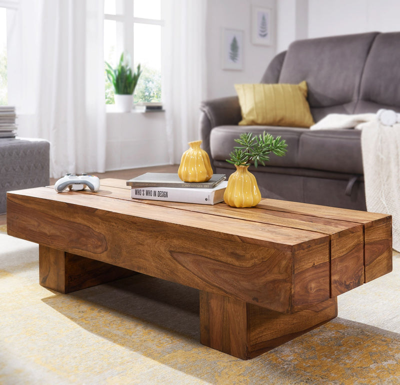 Couchtisch Sheesham 120cm Landhausstil dunkelbraun Massivholz