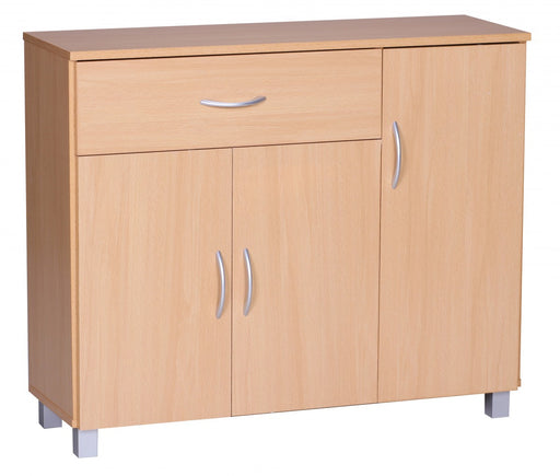 Sideboard SETE aus Buche in Gesamtansicht mit einer Schublade oben und drei Türen unten sowie Metallgriffen.