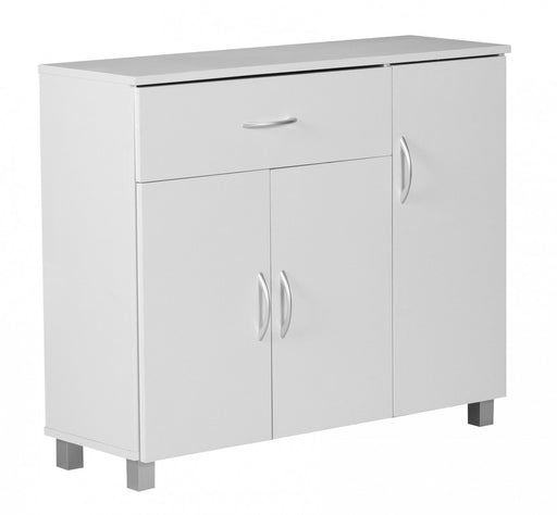 Sideboard SETE 90x75x30cm Weiß in Gesamtansicht mit einer Schublade oben und drei Türen unten.