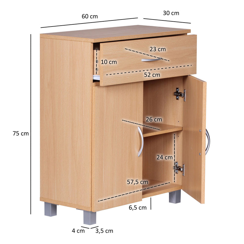 Sideboard WL1.335 Buche 60x75x30cm Schublade Türen Braun Modern