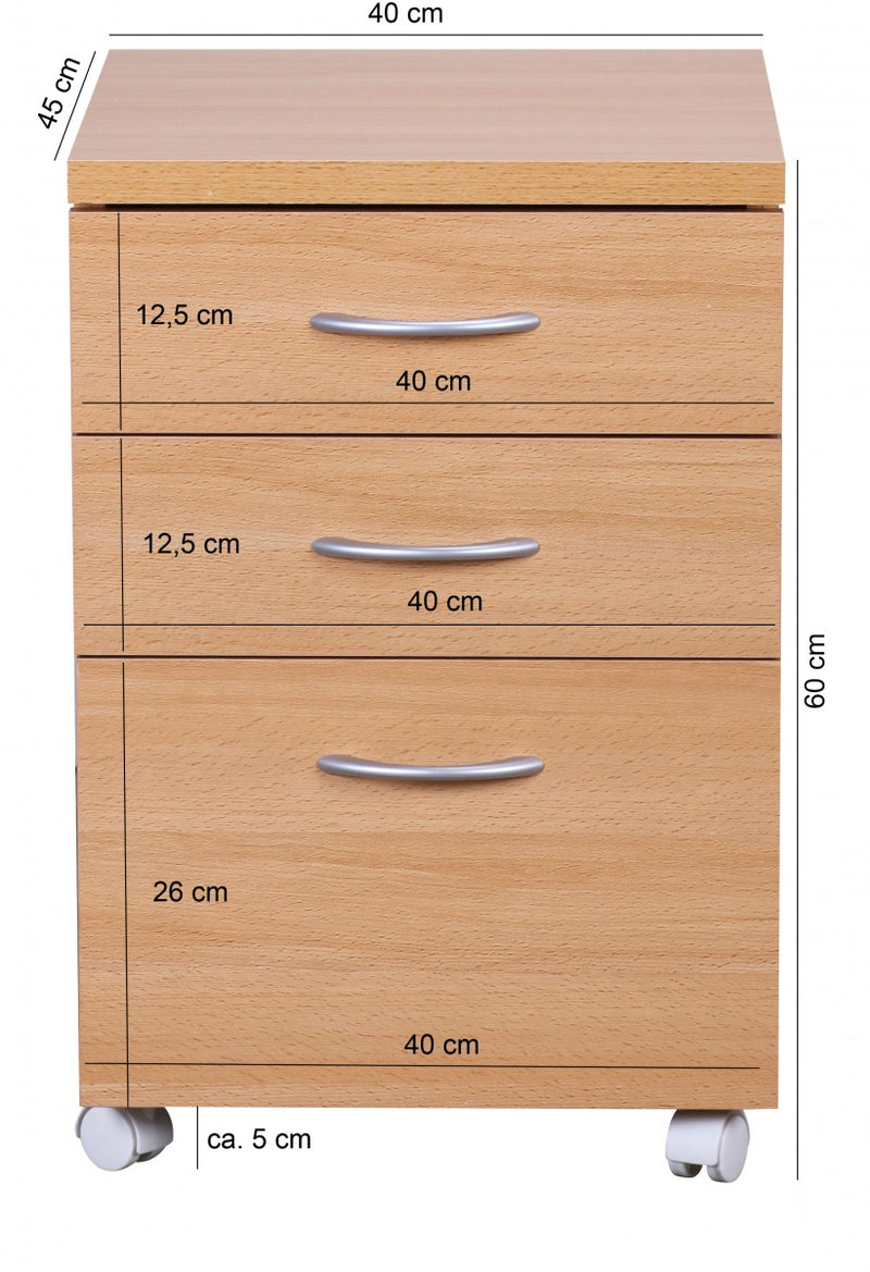 Rollcontainer OTTAWA 40x60x45cm Buche Schubladen Büro Kosmetikwagen