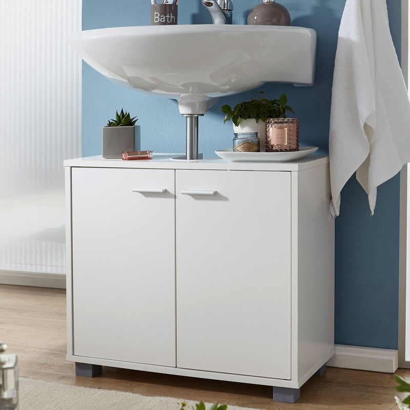 Waschbeckenunterschrank 60x55x30cm Weiß 2 Türen Bad Aufbewahrung