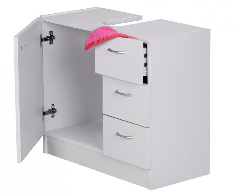 Waschbeckenunterschrank 54x63x30cm 1 Tür 3 Schubladen Weiß