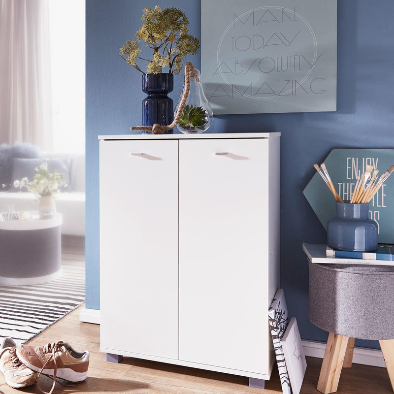 Schuhschrank NIMES modern Holz Weiß 12 Paar 4 Fächer 2 Türen