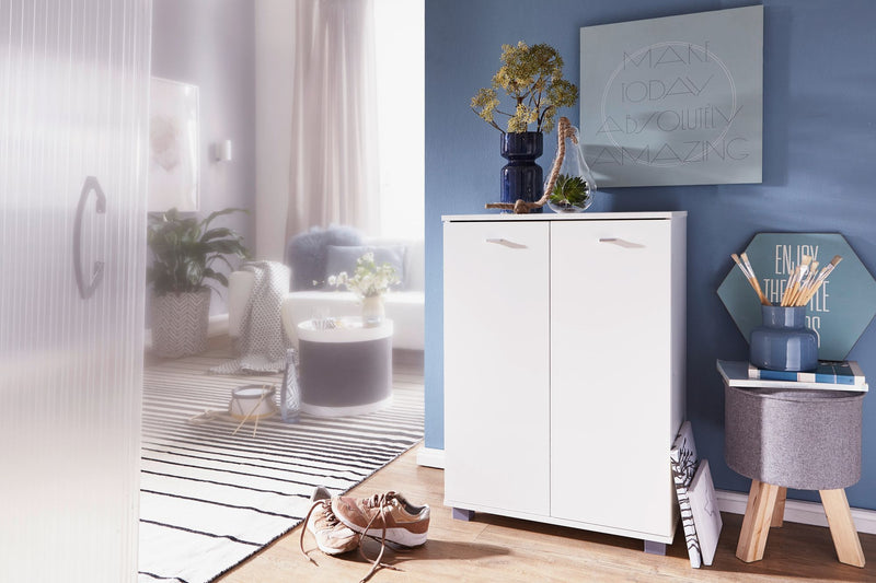 Schuhschrank NIMES modern Holz Weiß 12 Paar 4 Fächer 2 Türen