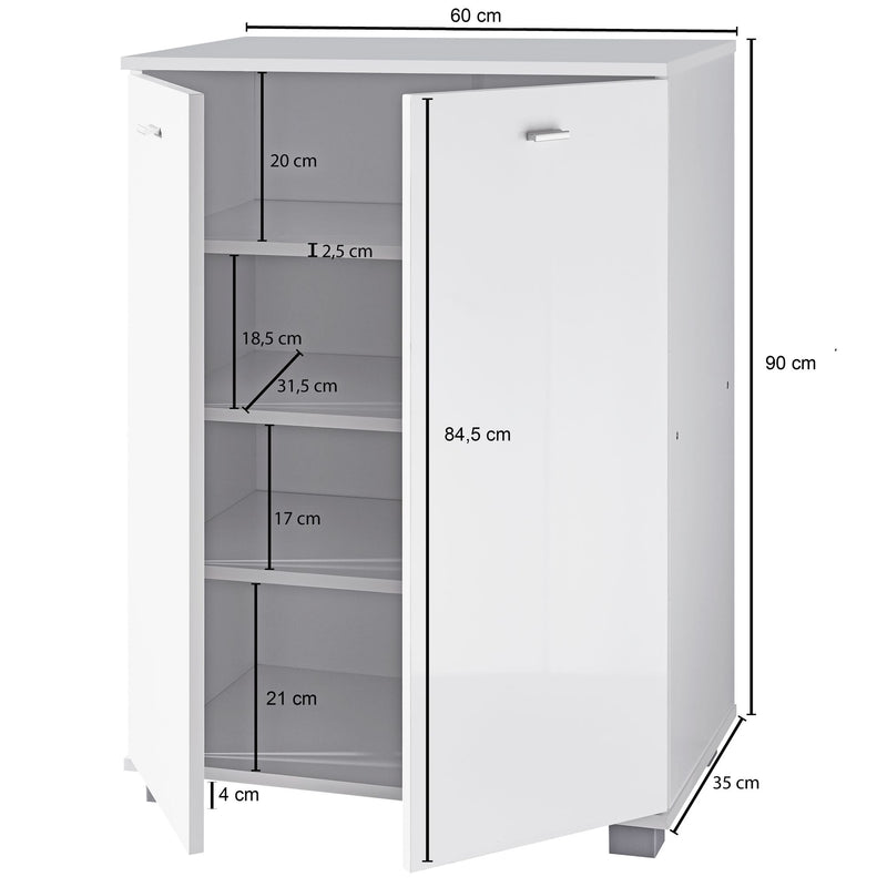 Schuhschrank NIMES modern Holz Weiß 12 Paar 4 Fächer 2 Türen