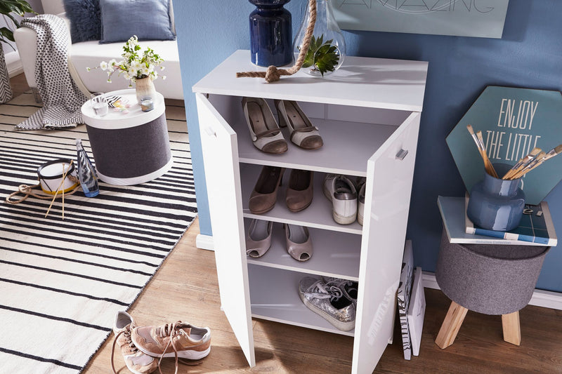 Schuhschrank NIMES modern Holz Weiß 12 Paar 4 Fächer 2 Türen