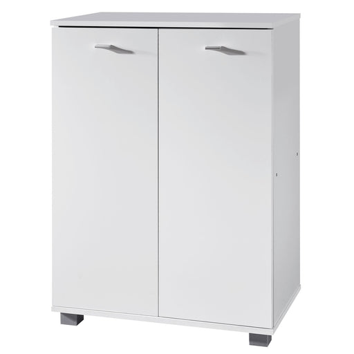 Schuhschrank NIMES modern in Weiß mit zwei Türen und metallischen Griffen, Gesamtansicht von vorne.