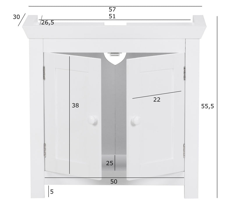 Waschbeckenunterschrank WL1.350 2 Türen Weiß 57cm Badschrank