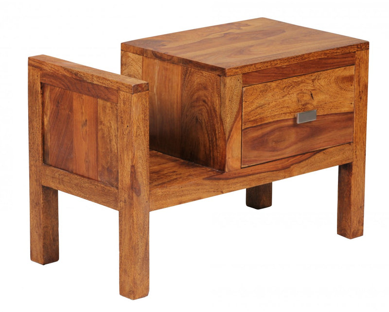 Nachttisch MUMBAI Sheesham Massivholz 40cm Schublade Zeitungsablage