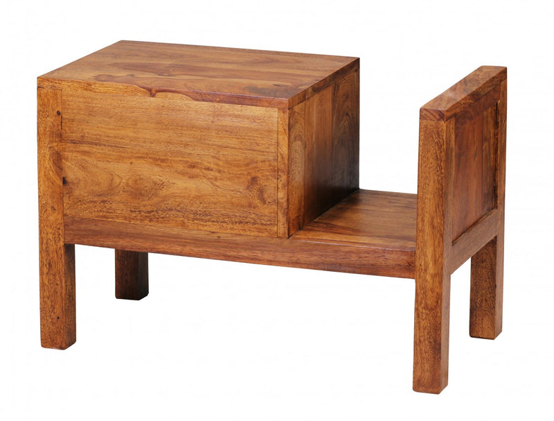 Nachttisch MUMBAI Sheesham Massivholz 40cm Schublade Zeitungsablage
