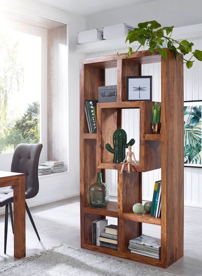 Bücherregal MUMBAI Sheesham Massivholz 90x180cm Landhaus-Stil Regal