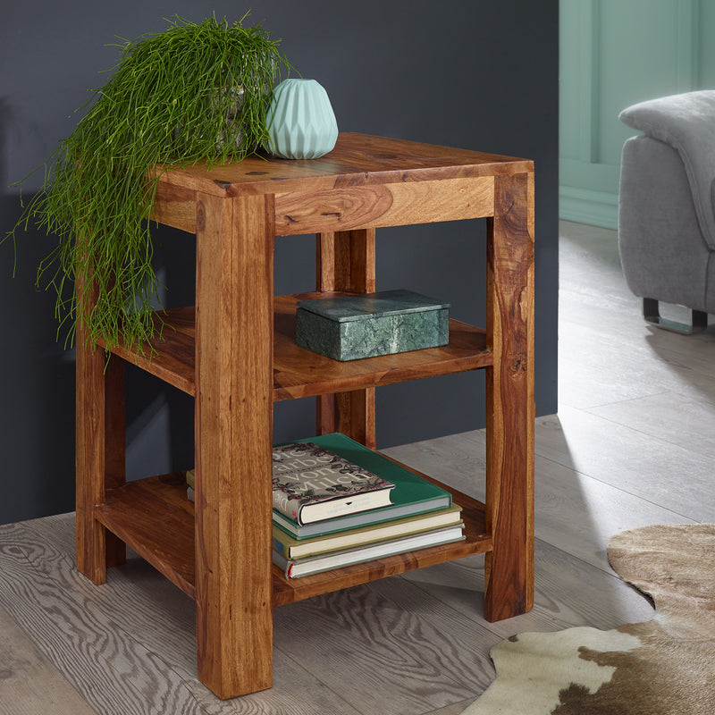 Regal Mumbai 60cm Sheesham Massivholz 2 Ablagefächer Landhausstil