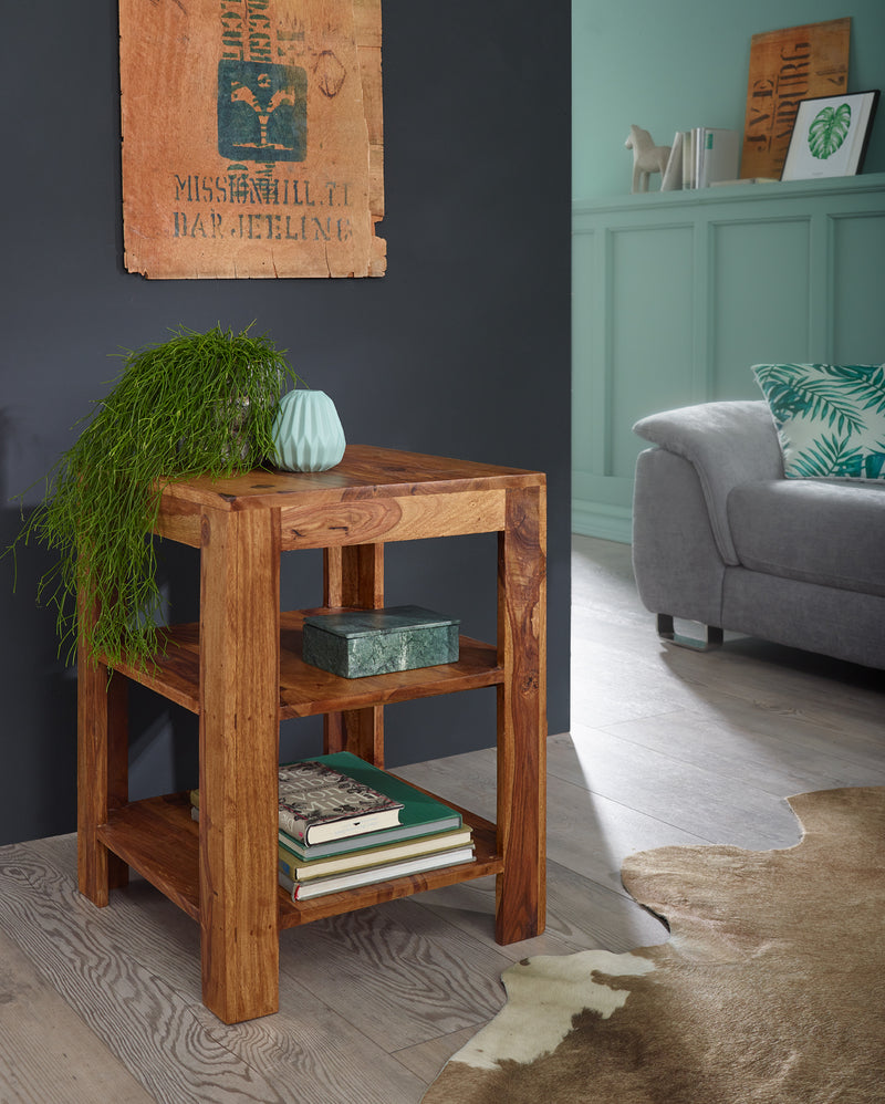 Regal Mumbai 60cm Sheesham Massivholz 2 Ablagefächer Landhausstil