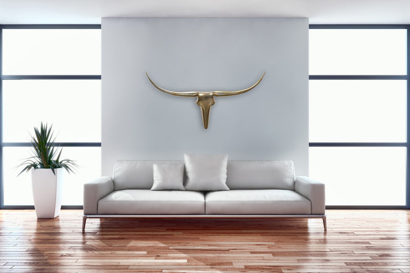 Deko Geweih Bull M 100cm Gold Aluminium Stierkopf Modern Wanddeko