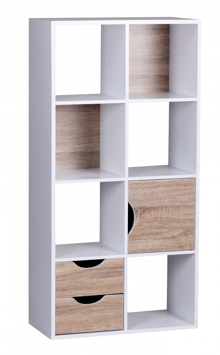 Bücherregal MASSA 60x120x29cm Weiß Sonoma Eiche mit Schubladen Tür