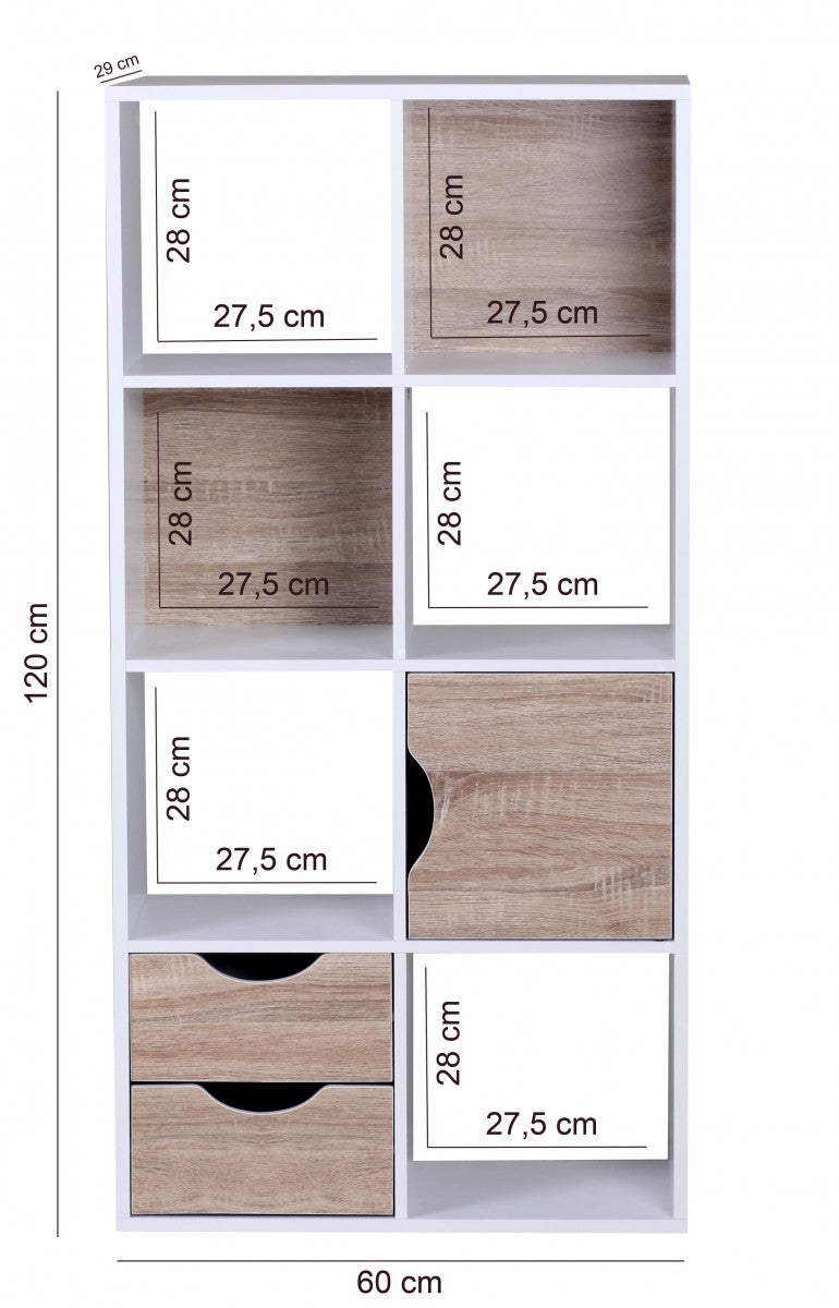 Bücherregal MASSA 60x120x29cm Weiß Sonoma Eiche mit Schubladen Tür