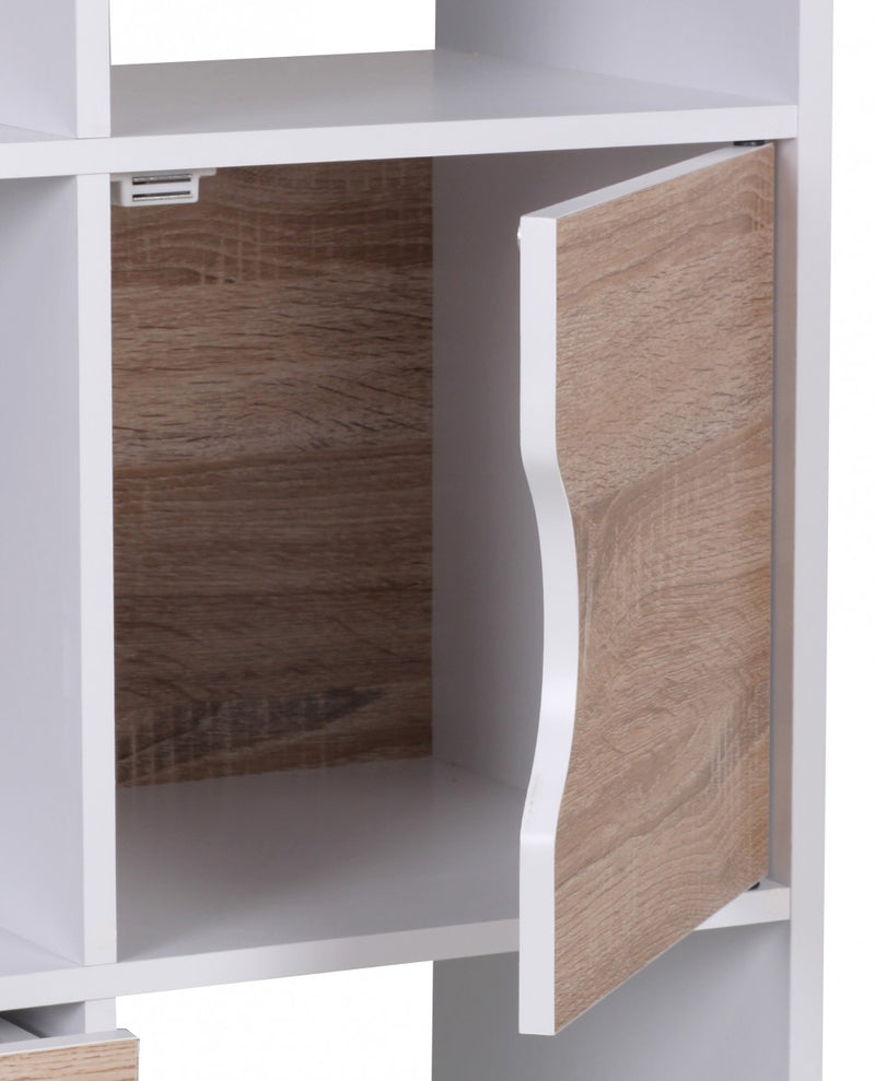 Bücherregal MASSA 60x120x29cm Weiß Sonoma Eiche mit Schubladen Tür