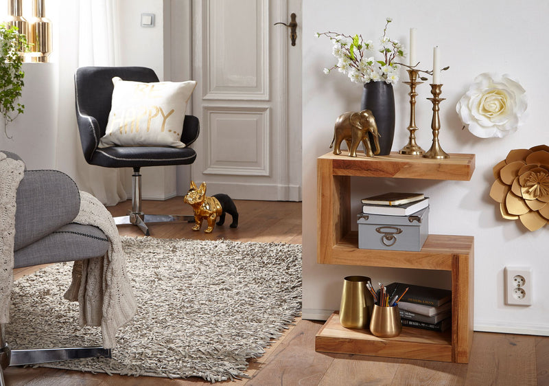 Beistelltisch Mumbai 60cm Akazie Massivholz Landhausstil Braun