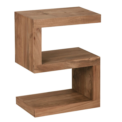 Beistelltisch Mumbai 60cm Akazie Massivholz Landhausstil Braun mit zwei gestaffelten Ablageflächen in Gesamtansicht.