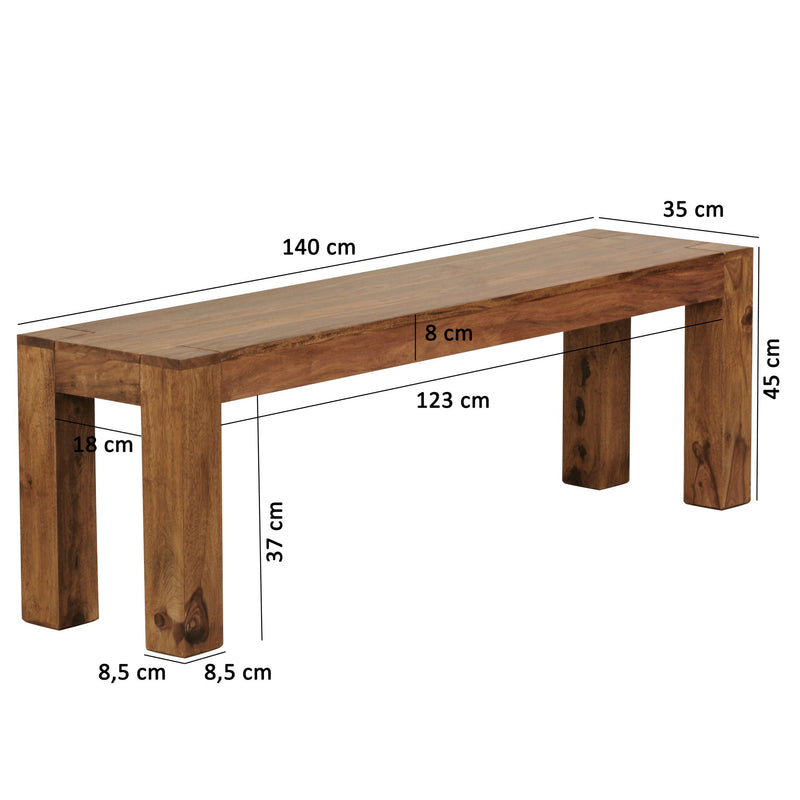 Sitzbank MUMBAI Sheesham Massivholz 140x45x35cm Landhausstil