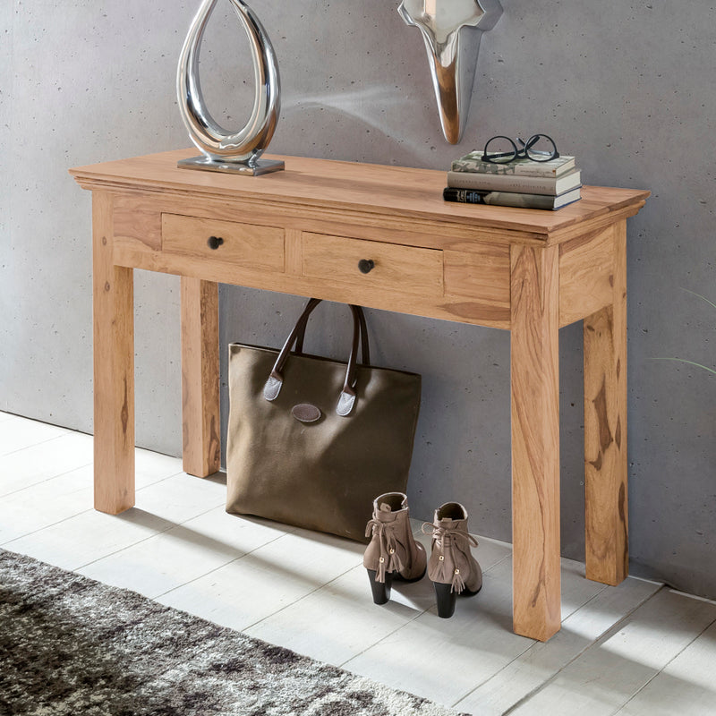 Konsolentisch MUMBAI Akazie Massivholz 2 Schubladen 110x40cm Landhaus