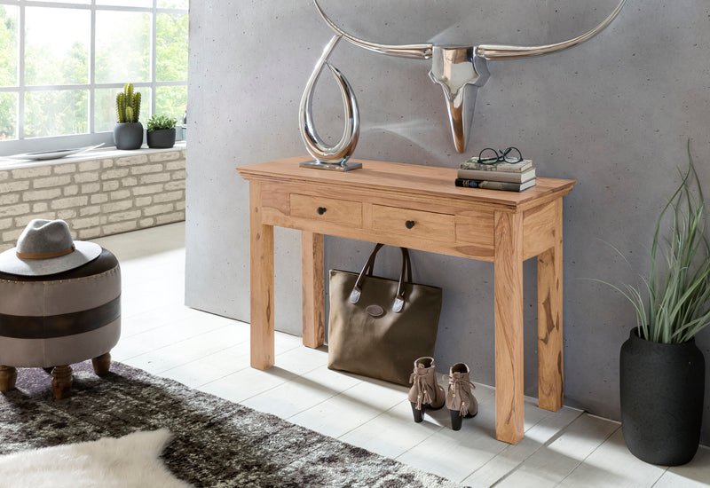Konsolentisch MUMBAI Akazie Massivholz 2 Schubladen 110x40cm Landhaus