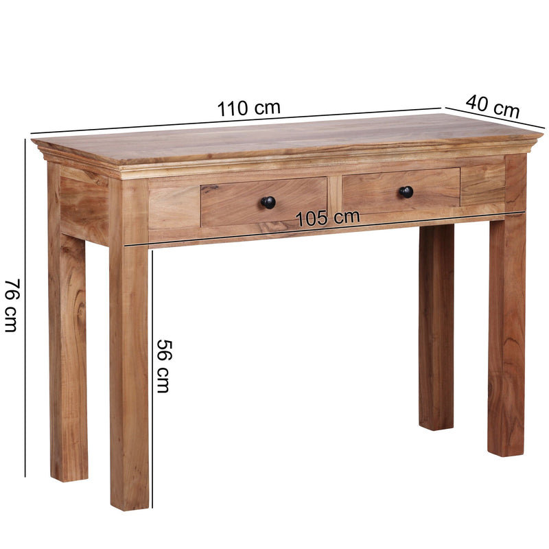 Konsolentisch MUMBAI Akazie Massivholz 2 Schubladen 110x40cm Landhaus