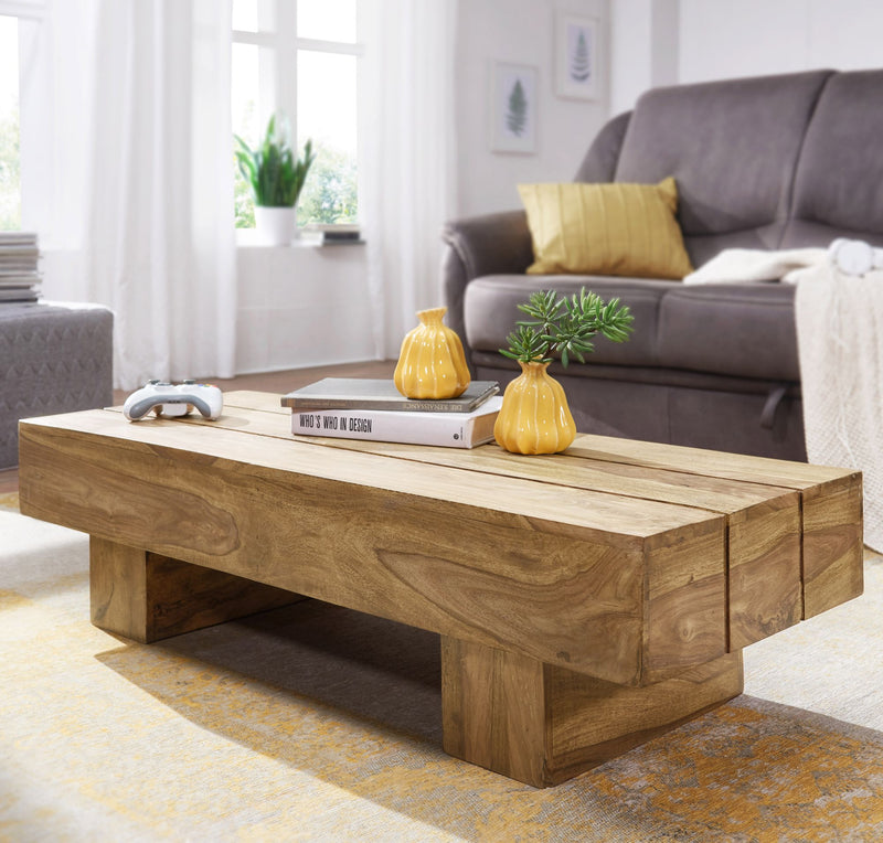 Couchtisch Akazie Massivholz 120cm Dunkelbraun Landhausstil