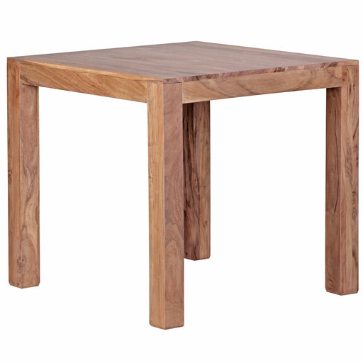 Esstisch MUMBAI 80cm Akazie Massivholz Landhausstil dunkelbraun in Gesamtansicht mit massiven Holzbeinen.