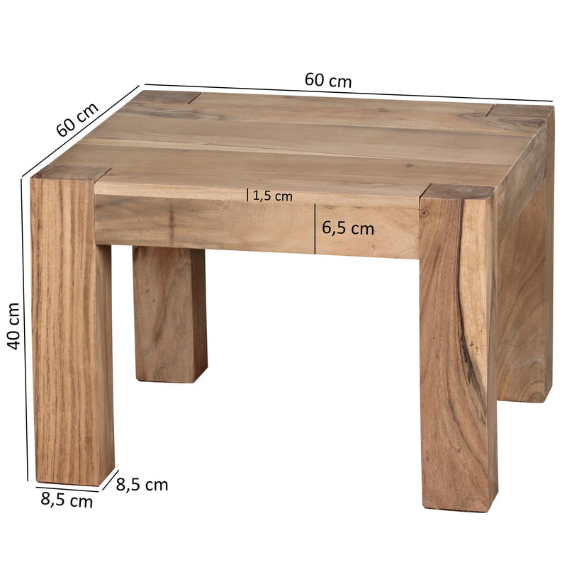 Couchtisch Akazie Massivholz 60cm Landhausstil Braun Natur