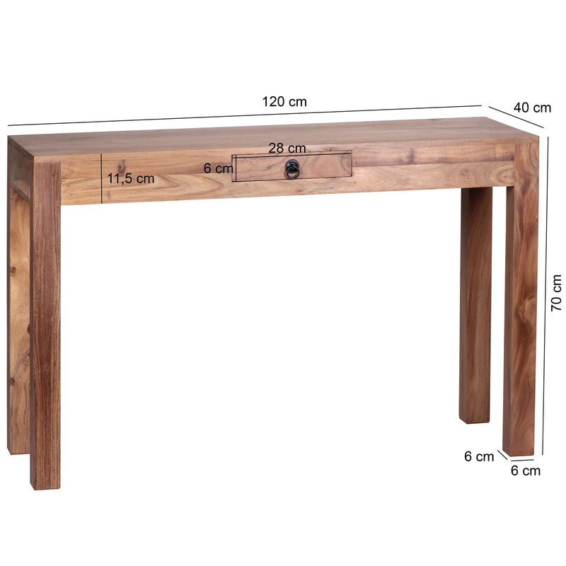 Konsolentisch MUMBAI Akazie Massivholz 1 Schublade 120x40cm Landhausstil