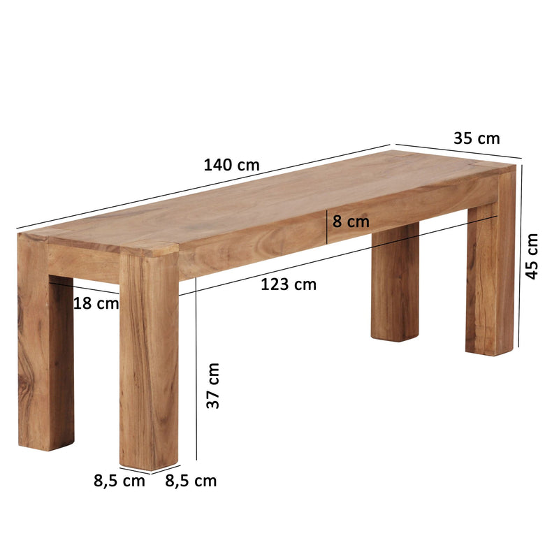 Sitzbank MUMBAI Akazie Massivholz 140x45x35cm Landhausstil
