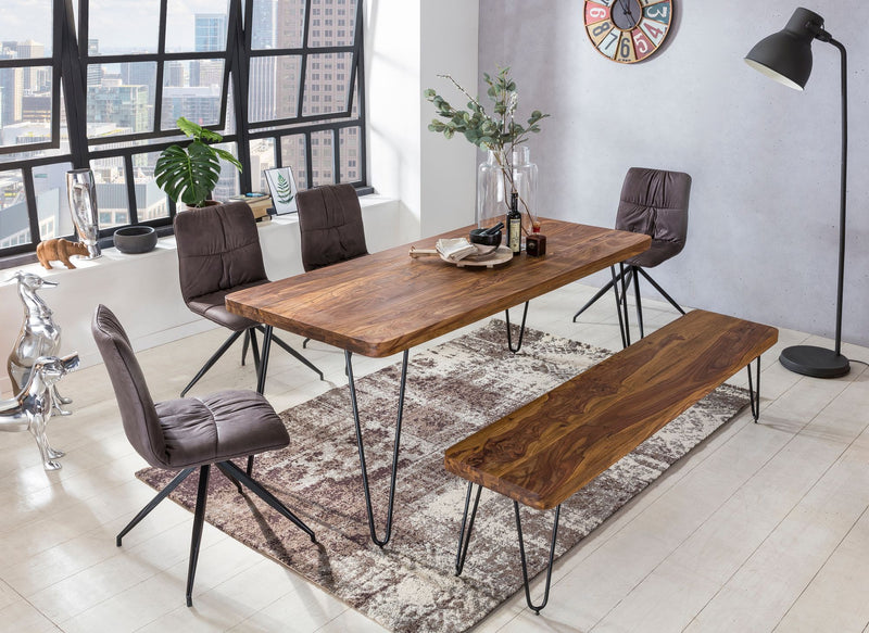 Esstisch BAGLI 200x80x76cm Sheesham Massivholz Metallbeine Landhausstil