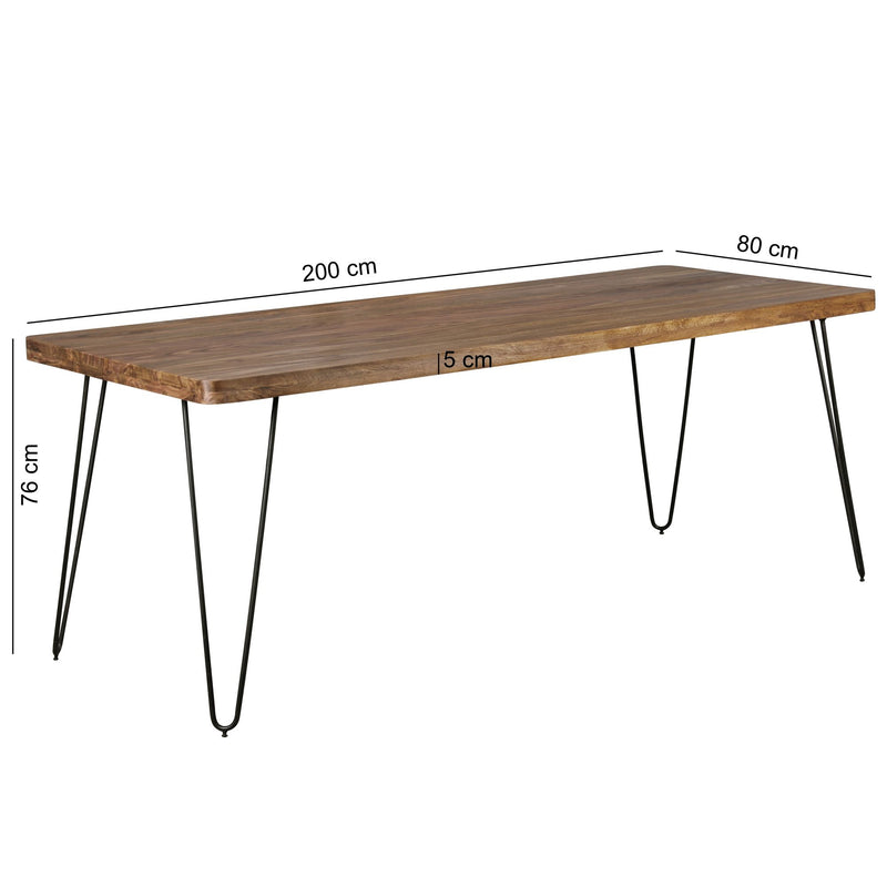 Esstisch BAGLI 200x80x76cm Sheesham Massivholz Metallbeine Landhausstil