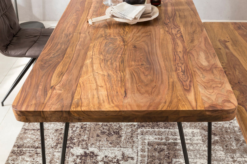 Esstisch BAGLI 160cm Sheesham Massivholz Metallbeine Landhaus dunkelbraun
