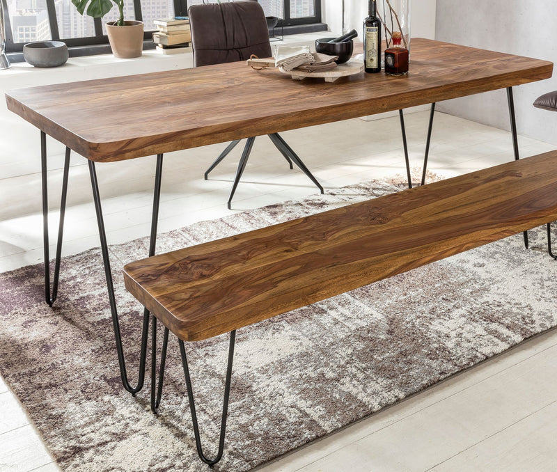 Esstisch BAGLI 120cm Sheesham Massivholz Metallbeine Landhaus Braun