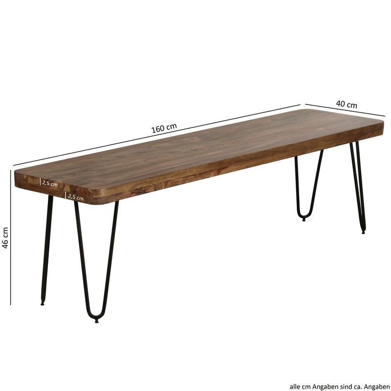 Esszimmerbank BAGLI Sheesham Massivholz 160cm Landhausstil Natur