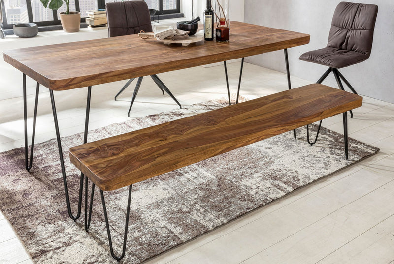 Esszimmerbank BAGLI Sheesham Massivholz 160cm Landhausstil Natur