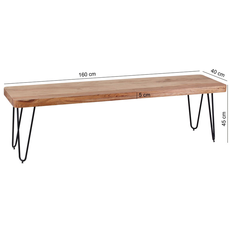 Sitzbank BAGLI 160cm Akazie Massivholz Landhausstil Naturprodukt
