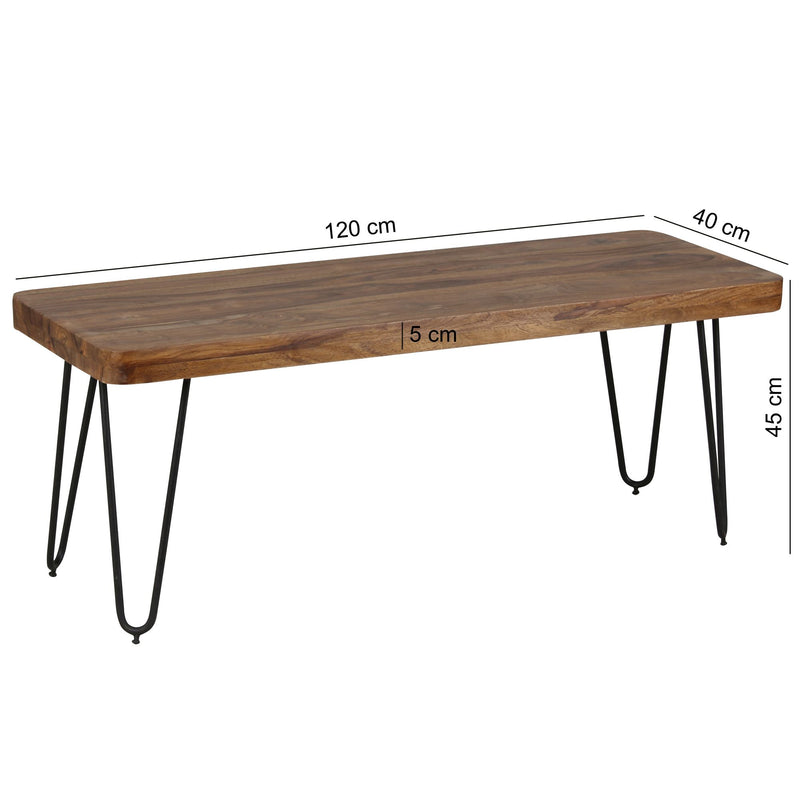 Sitzbank BAGLI 120x45x40cm Sheesham Massivholz Landhausstil Natur