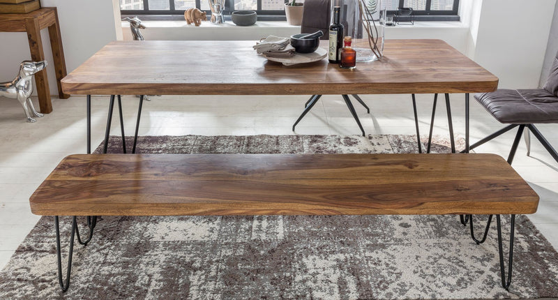 Sitzbank BAGLI 120x45x40cm Sheesham Massivholz Landhausstil Natur