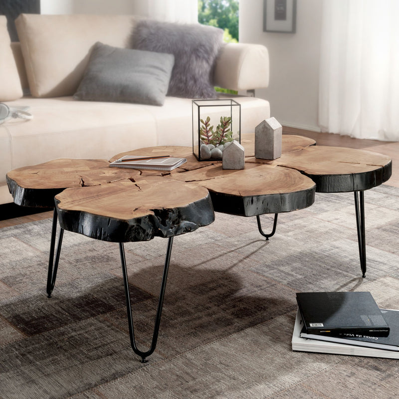 Couchtisch Bagli 115cm Akazie Massivholz Metallbeine Landhausstil