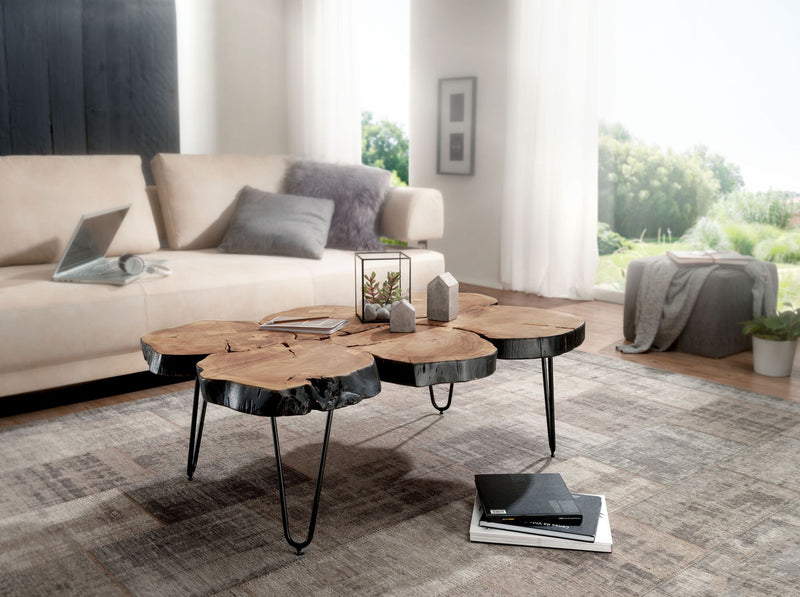 Couchtisch Bagli 115cm Akazie Massivholz Metallbeine Landhausstil