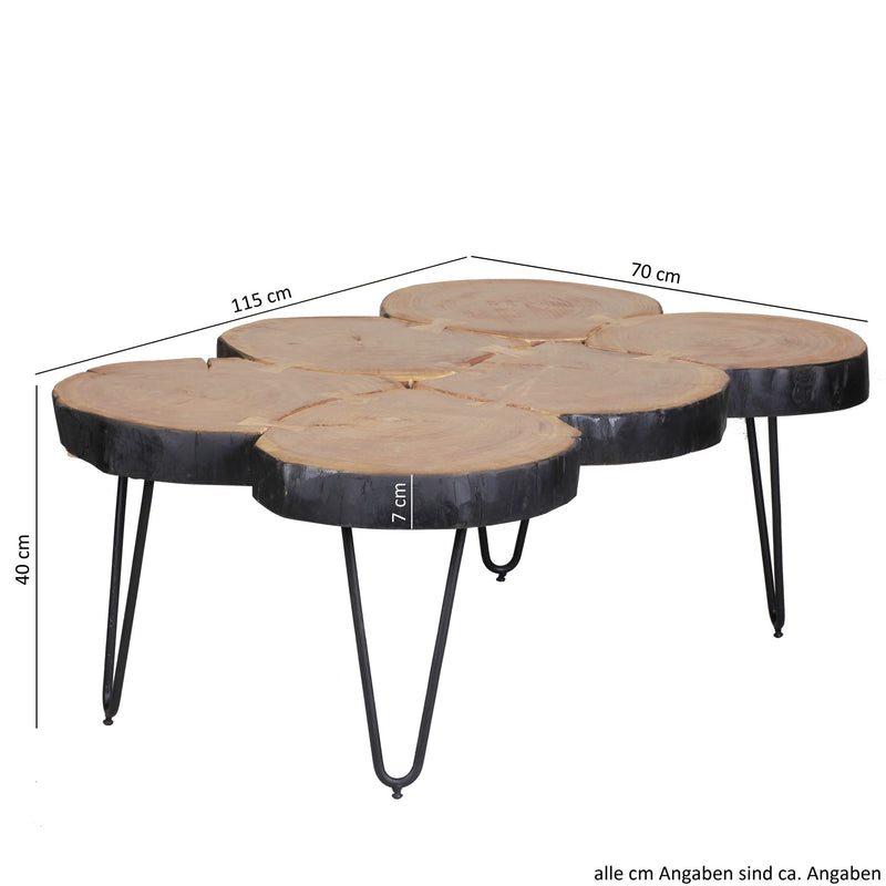 Couchtisch Bagli 115cm Akazie Massivholz Metallbeine Landhausstil
