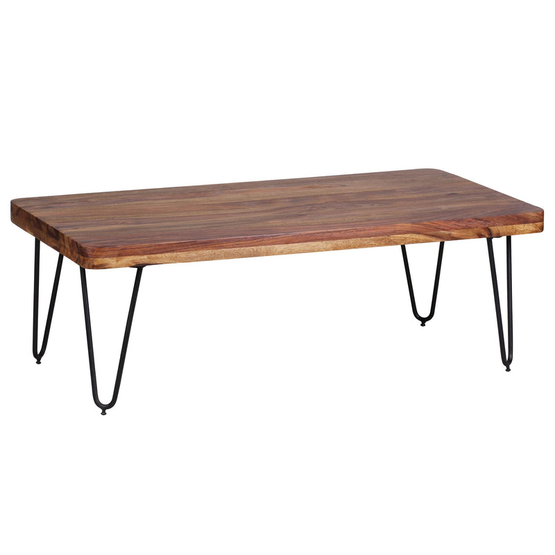Couchtisch BAGLI 115cm Sheesham Massivholz Metallbeine Landhausstil
