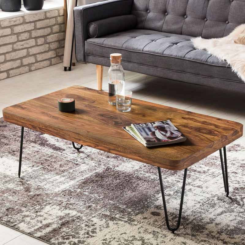 Couchtisch BAGLI 115cm Sheesham Massivholz Metallbeine Landhausstil