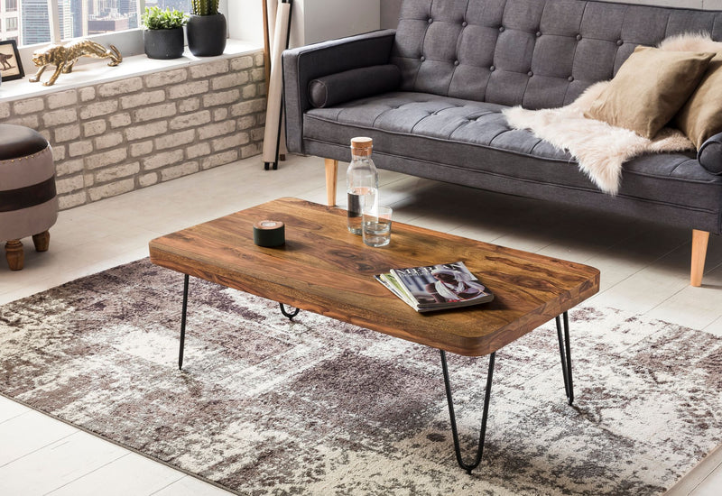 Couchtisch BAGLI 115cm Sheesham Massivholz Metallbeine Landhausstil